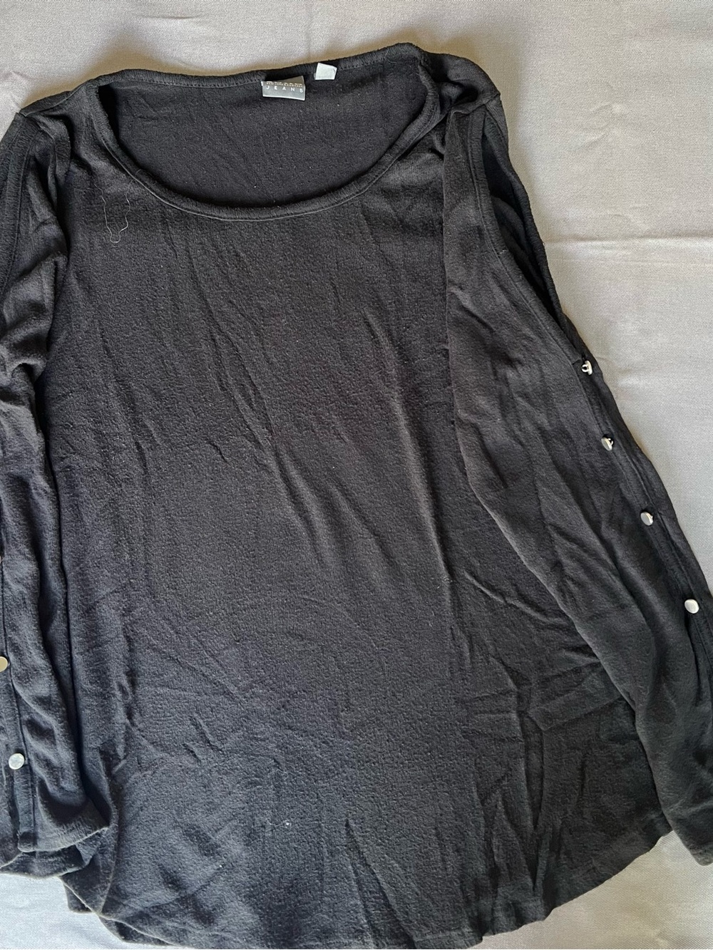 Soho Black Long-Sleeve Scoop Neck Top with Sleeve Buttons